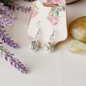 White Howlite Stone Dangle Earrings, Silver-Plated Wire Wrapped Earrings